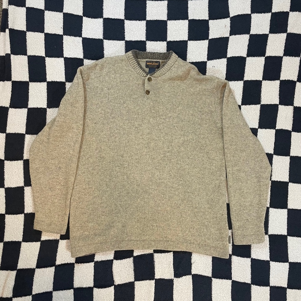 woolrich long sleeve henley sweater tan mens large